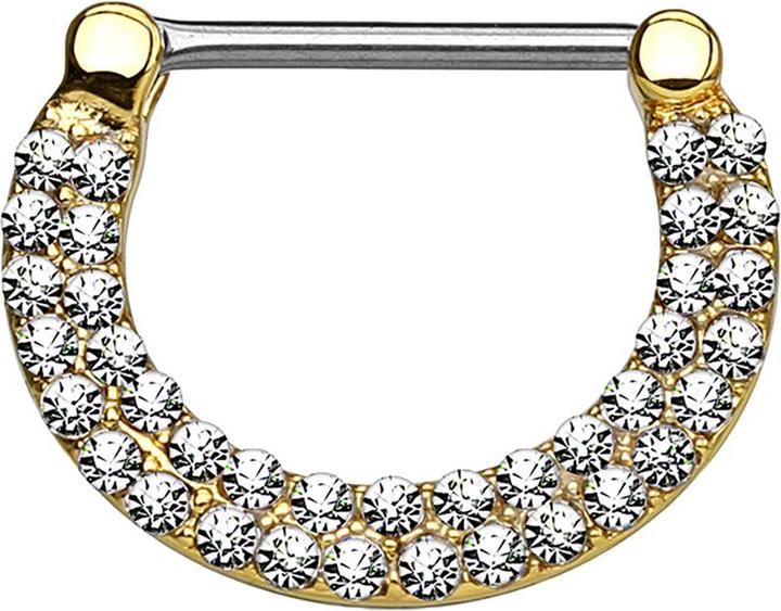 Produktbild Star Piercing Barbell Clicker vergoldet doppellinig mit Kristallen silber (Chirurgenstahl 316L, Messing)