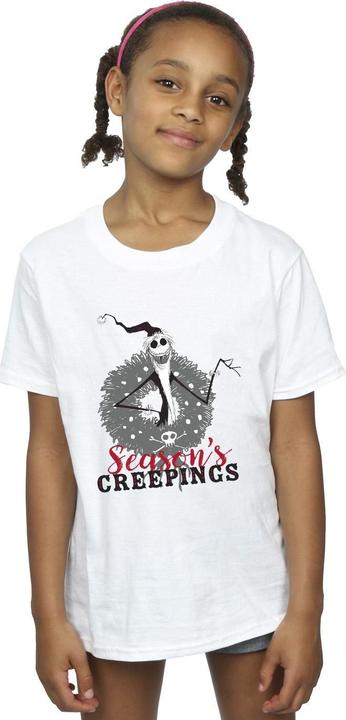 Actual product image Disney Girls The Nightmare Before Christmas Seasons Creepings Wreath Cotton T-Shirt (128)