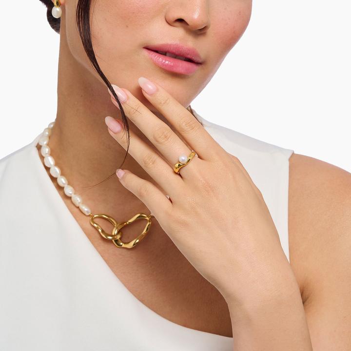 Immagine prodotto Thomas Sabo Ring mit Perle Natural Beauty vergoldet (56, 925 Argento)