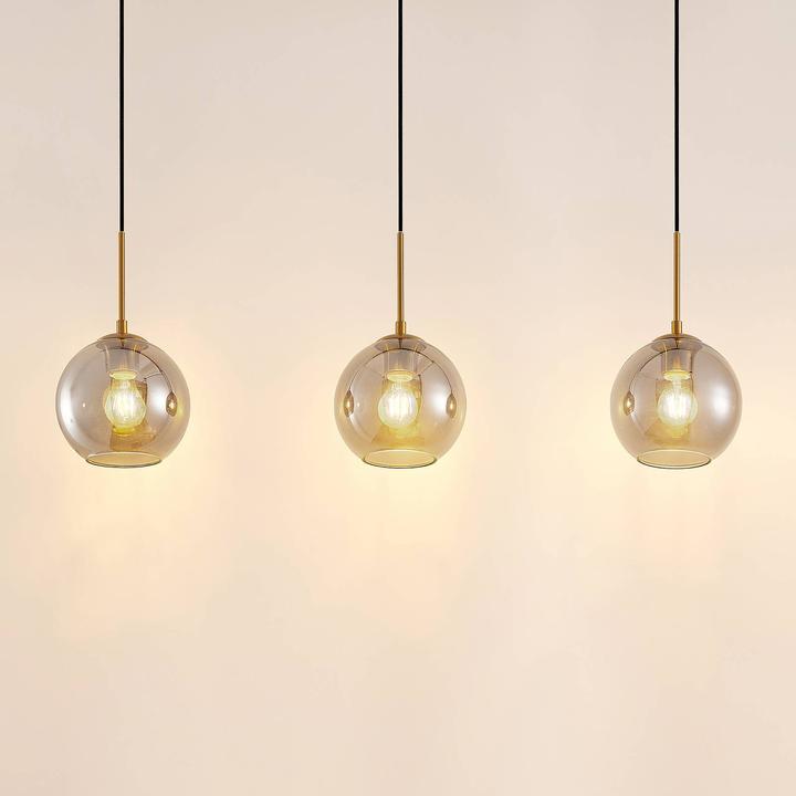 Produktbild Lindby Hiwana 3 Pendelleuchte Smoke/Brass (E27)