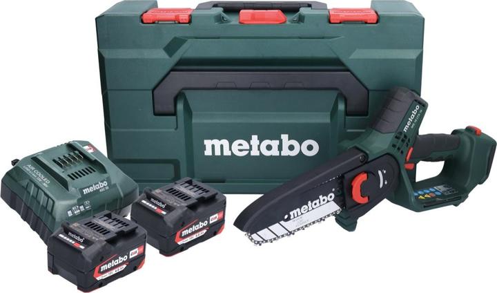 Actual product image Metabo MS 18 LTX 15 Akku Gehölzsäge 18 V 15 cm 5 m/s + 2x Akku 4,0 Ah + Ladegerät + metaBOX (Battery chain saw)