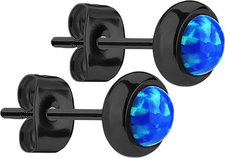 Actual product image Star Piercing Stud earrings black with blue opal (without brass, Surgical steel 316L)