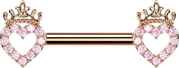 Immagine prodotto Star Piercing Barbell rosegold Herz und Krone Kristalle pink (Acciaio chirurgico 316L, Ottone)