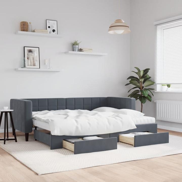 Produktbild VidaXL Tagesbett Ausziehbar Schubladen Schlafsofa Bett Dunkelgrau 80x200 cm Samt (2-Sitzer)