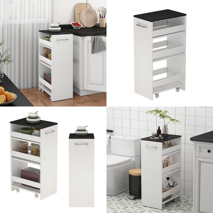 Produktbild Vicco Rollregal Rivo, Weiss/Anthrazit, 30 x 84.8 cm