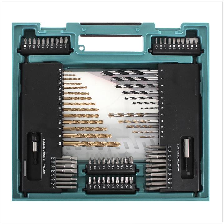 Actual product image Makita Accessories assortment D-31778 104 pieces (190, 1/4", 14 mm, 80 mm, 10mm, 40 mm, 120mm, 50 mm, 60mm, 100 mm., 30 mm, 300 mm, 150 mm, 140mm, 110 mm, Flex extension (130mm), 250mm, 160 mm, 200mm, 25mm, 20 mm)