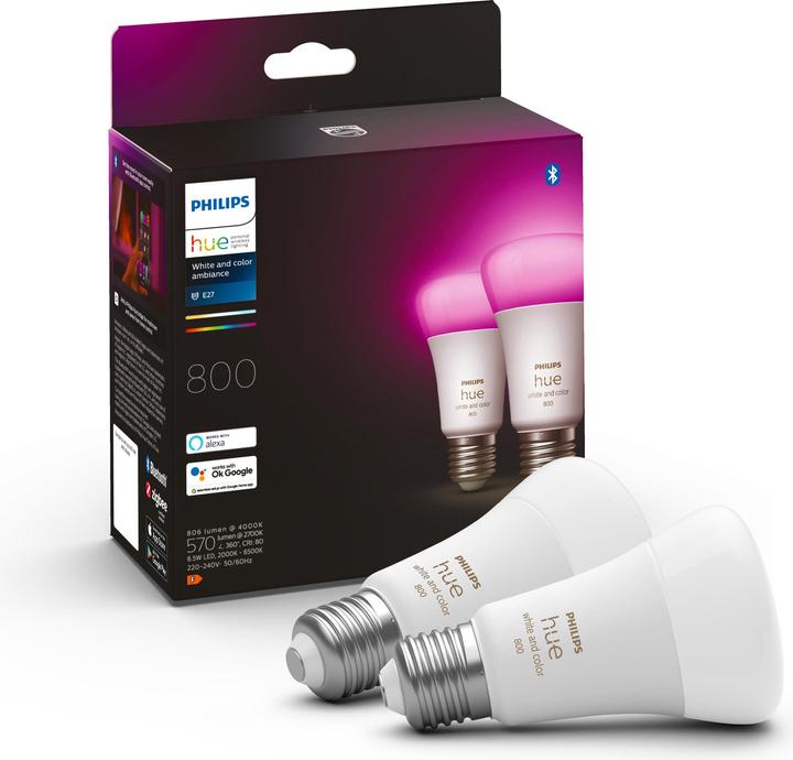 Produktbild Philips Hue White & Color Ambiance BT (E27, 9.50 W, 806 lm, 2 x, F)