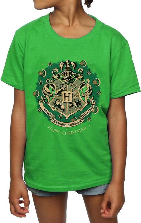 Actual product image Girls Christmas Wreath Cotton T-Shirt (152, 158)