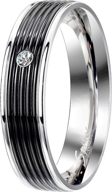 Produktbild Star Piercing Ring silber mit Kristall und schwarze Rillen (Chirurgenstahl 316L, ohne Messing)