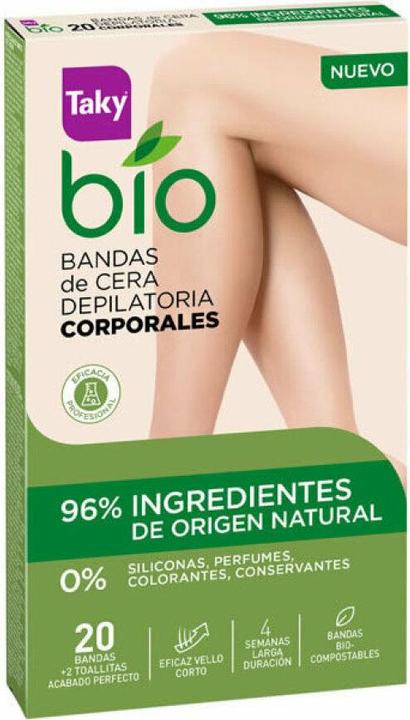 Taky BIO NATURAL 0% bandas de cera corporales depilatorias 20 uds