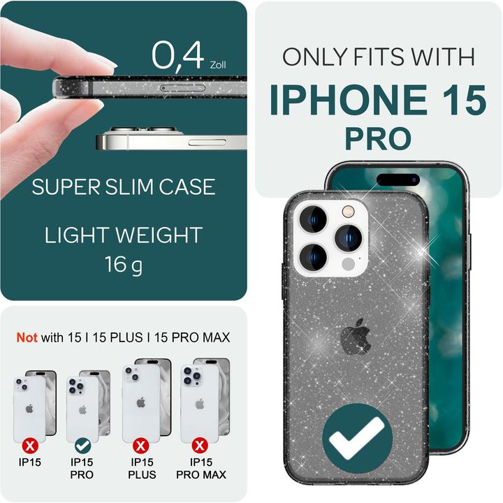 Produktbild Nalia Klare Glitzer Silikon Hülle (Apple iPhone 15 Pro)
