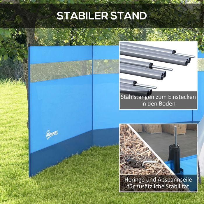 Produktbild Swisshandel24 Windschutz mit Sichtfenster und Tragetasche, Stahlstangen, 440x140cm, Blau (440 cm)