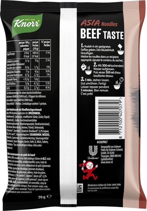 Image du produit Knorr Asia Noodles Beef Taste Sachet, Nouilles Asiatiques Snack, prêtes en 3 minutes seulement (70 g)