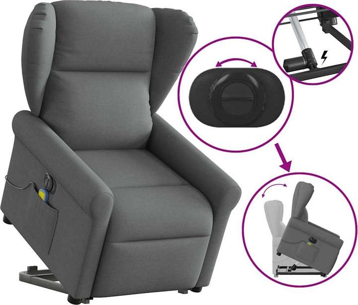 Immagine prodotto VidaXL Poltrona massaggiante elettrica con ausilio per la posizione eretta in tessuto grigio scuro