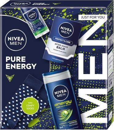 Actual product image Nivea Men Set Pure Energy Antiperspirant Roll-On 50ml, Shower Gel 250ml, After Shave Balm 100ml, Socks (Shaving set)