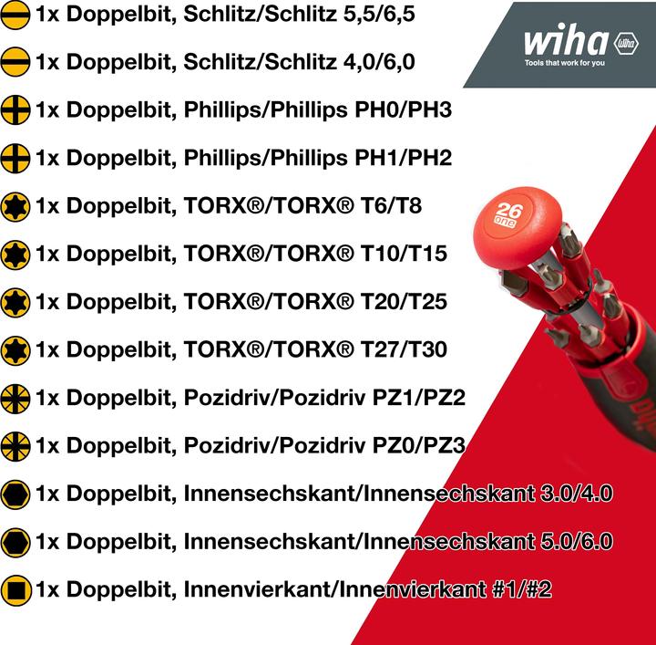 Immagine prodotto Wiha LiftUp 26one (Torx (TX), Fessura croce Phillipps (PH), Cacciavite a croce PZ, Fattucchiera, Porta, Quadrata)