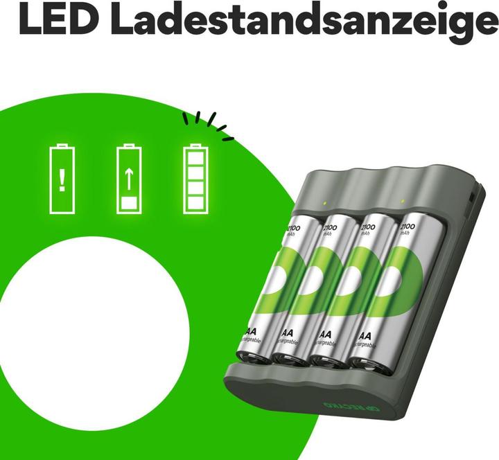Produktbild GP Batteries Aktion Gratis Ladegerät" USB-Modell Ladegerät GP B441 inkl. 4x AA- (4 Stk., AA, 2100 mAh, Ladegerät inkl. Akku)