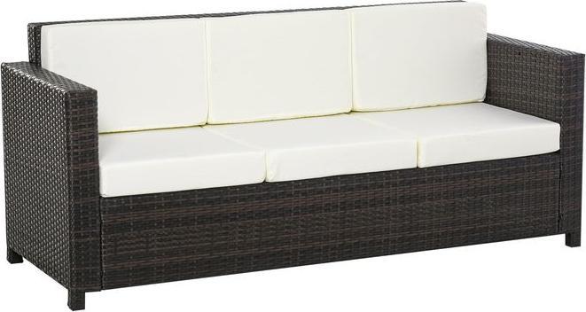 Actual product image Swisshandel24 Poly rattan sofa with cushions 3-seater garden lounge sofa metal polyester brown+white 185 x 70 x