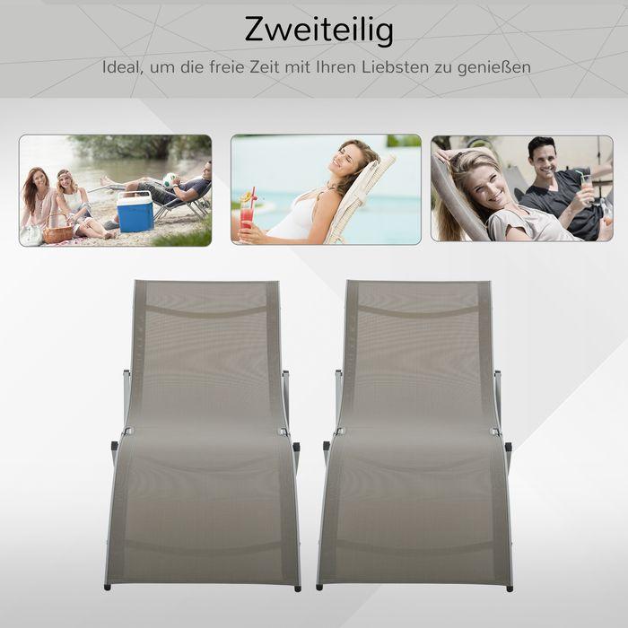 Image du produit Swisshandel24 Set de 2 chaises longues de jardin Bain de soleil en tissu Relax ergonomique Aluminium Texteline (165 cm)
