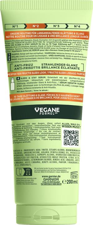 Valeurs nutritives et ingrédients Garnier Fructis Keratin Sleek (200 ml)