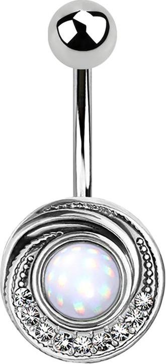 Star Piercing Banane silber Wirbel mit Kristall und Epoxidstein weiss (Messing, Chirurgenstahl 316L)