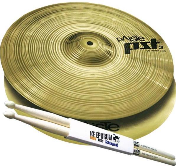 Paiste PST3 13 Zoll Hi-Hat Becken mit Drumsticks (13", Becken)