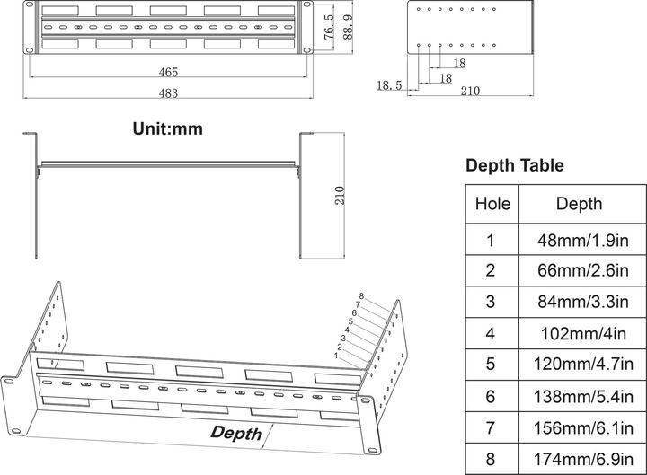 Actual product image Intellinet Depth-adjustable 19" DIN top-hat rail carrier 2U