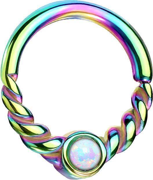 Image du produit Star Piercing Micro piercing anneau coloré demi tressé avec opale blanche (Acier chirurgical 316L, sans laiton)