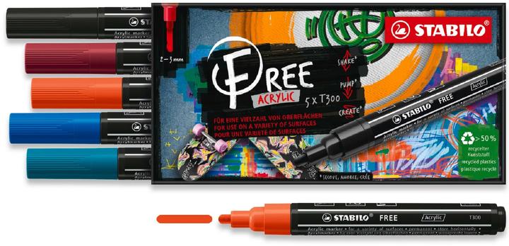 Produktbild STABILO Free (Black, Orange, Red, Blue, Turquoise, 3 mm, 5 x)