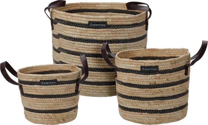 Produktbild Natura Punto Aufbewahrungskörbe aus Leder und Maisgeflecht, 3er Set (3 x)