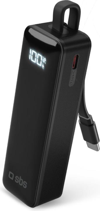 Produktbild SBS 5000 mAh-Powerbank mit integriertem USB-C Kabel und Display (5000 mAh, 10 W)