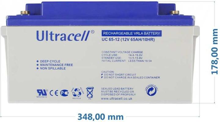 Produktbild Ultracell UC65-12 12V 65Ah zyklenfest Bleiakku AGM Blei Gel Akku (12 V, 65 Ah)