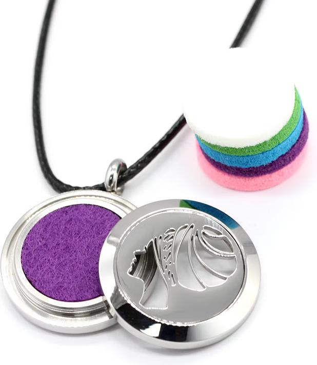 Produktbild Zen Arôme Duft-Schmuck Halskette mit Anhänger No.5 für Ätherisches Öl, Parfum - Edelstahl mit Lederb (Leder, Edelstahl)