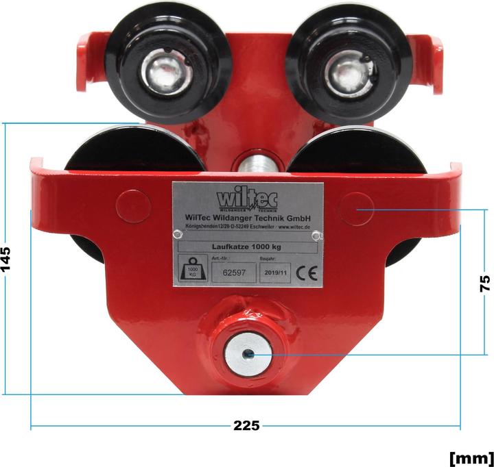 Produktbild Wiltec Laufkatze 1000kg 55-210mm Rollfahrwerk Handfahrwerk Unterflanschlaufkatze