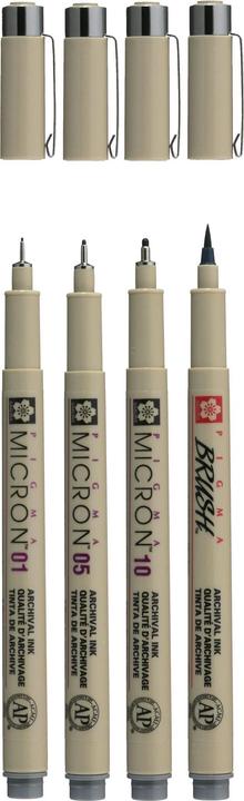 Produktbild Sakura Pigma Micron Fineliners + Brushpen Kaltgrau (Grau, Grey, 4 x)