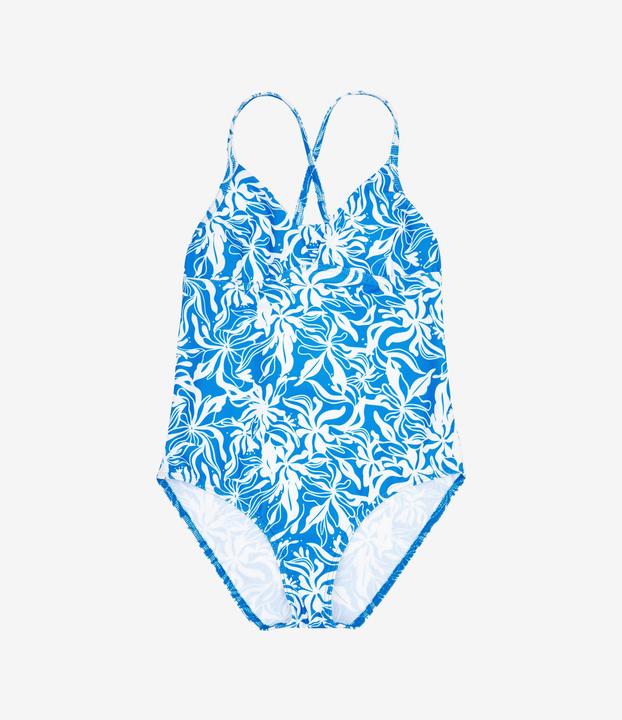 Actual product image Olaian Badeanzug Surfen Mädchen gekreuzte Träger 500 Caly blau/weiss (10, 11, 12)