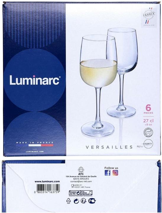 Image du produit Luminarc Versailles (27.50 cl, 6 Verres, Verres à vin rouge, Verres à vin blanc)