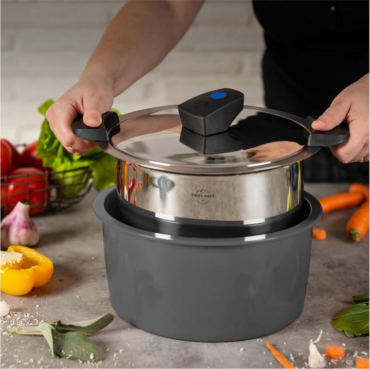 Produktbild Kuhn Rikon HOTPAN® COMFORT Servierkochtopf grau 5.0 L · Ø 22 cm (22 cm, Kochtopf, Edelstahl)