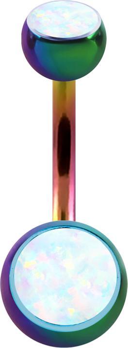 Produktbild Star Piercing Banane farbig mit zwei Kugeln Opal weiss (ohne Messing, Titan G23)