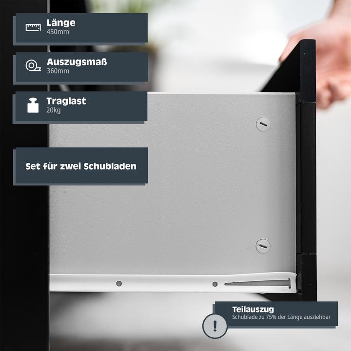 Produktbild Helpmate Rollschubführung 450 mm, Teilauszug, 2 Paar