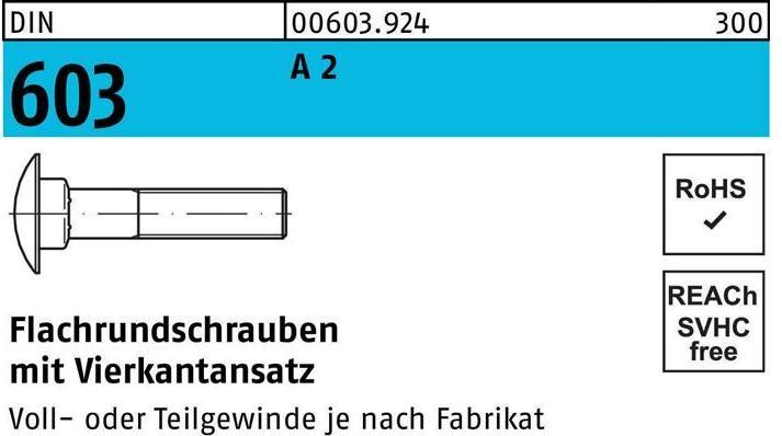 Produktbild Flachrundschraube DIN 603 m.Vierkantansatz M 6 x 20 A 2 (100 Schrauben pro Stück)