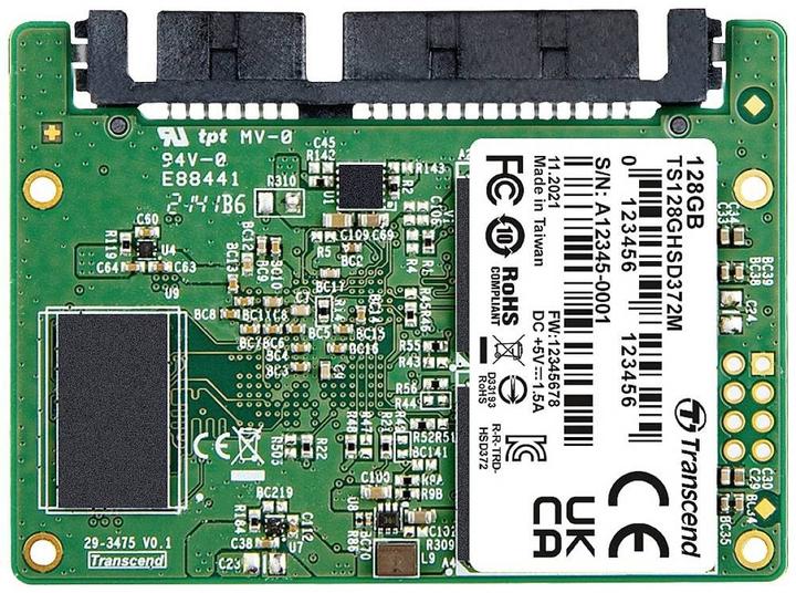 Image du produit Transcend HSD372M. Capacité de stockage SSD : 128 Go, Facteur de forme SSD : Half-slim, Vitesse de lecture : (128 Go, PCI-Express)