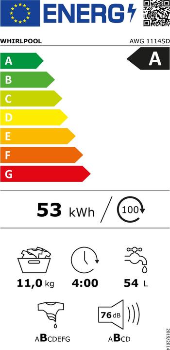 Etichetta energetica Whirlpool AWG 1114SD (11 kg, A sinistra, Spina UE)