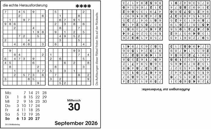 Produktbild Sudokukalender 2026. Der beliebte Abreisskalender mit 800 Zahlenrätseln (Harter Einband, Deutsch)
