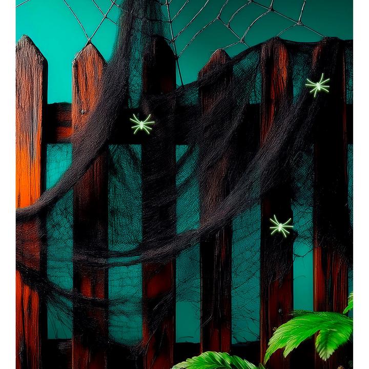 Image du produit Widmann 50g de toile d'araignée noire avec 3 araignées phosphorescentes
