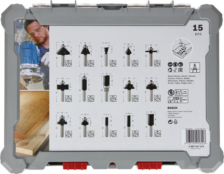 Produktbild Bosch Professional Zubehör 15-teiliges Fräser-Set, 6-mm-Schaft für Handfräsen