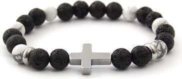Produktbild Beneto Beaded bracelet made of lava stone. howlite and hematite MINK64 - Length: 19 cm (L) (19 cm, Lava Stein, Hematite, Howit)