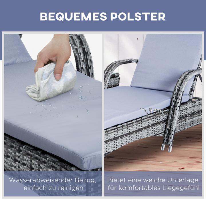 Image du produit Outsunny Chaise longue de jardin en rotin en set de 3 pièces (200 cm)