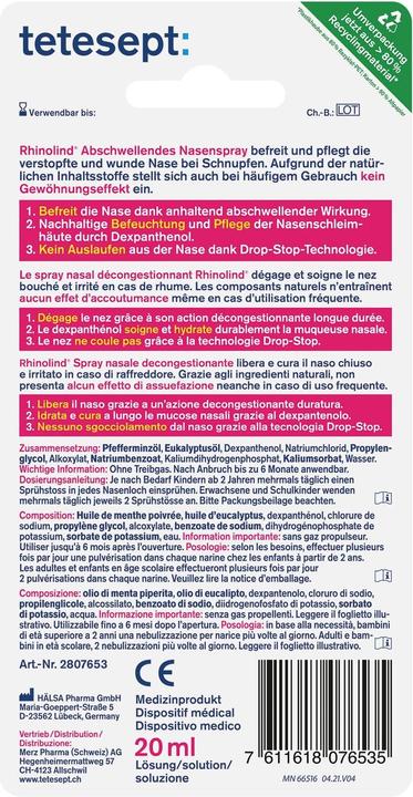 Nährwerte und Zutaten Tetesept Rhinolind (1 Stück)