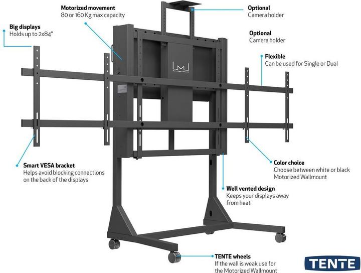 Produktbild Multibrackets MB motorisierter Dual-TV Ständer, schwarz/0440 (84", 160 kg)